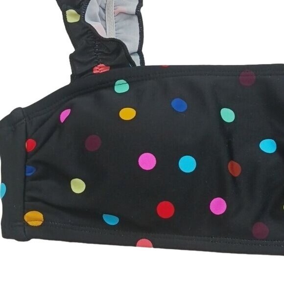 No Boundaries Juniors S Swim Top Black Multicolor Polka Dot Ruffle Strap Bikini - Picture 2 of 5